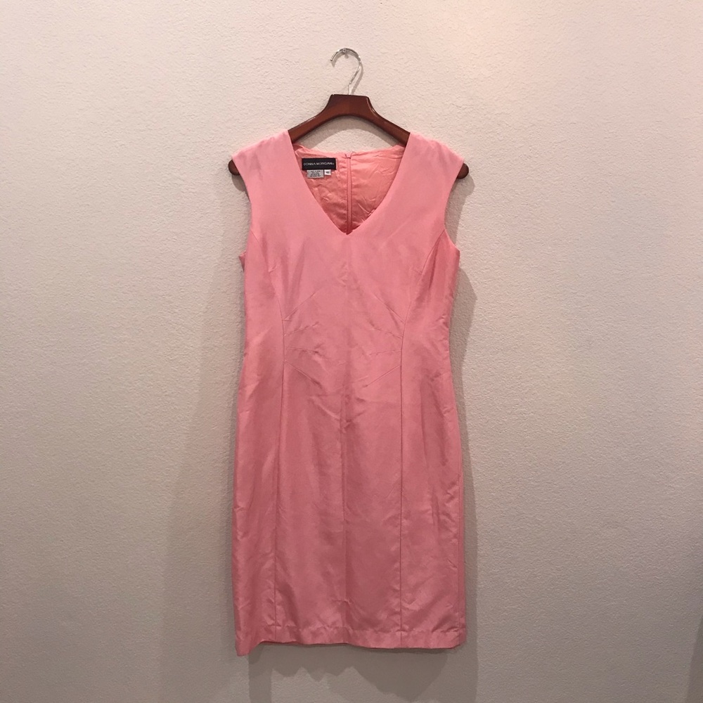 DONNA MORGAN 100% silk pink midi dress size 10 medium